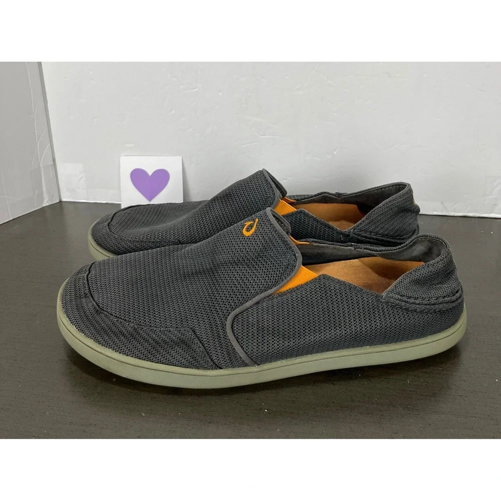 Olukai Nohea Mesh Men size 11 Gray Slip‎ Dock Beach Casual Sneakers Shoes
